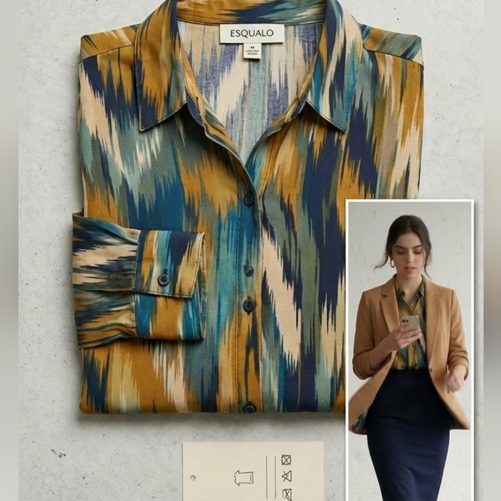 Elegant Abstract Print Button-Up Blouse • Silky Feel • Statement Colors